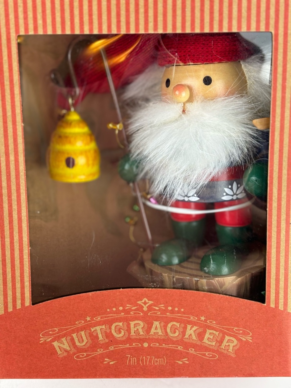 World Market 2021 Wooden Nutcracker-Santa with a Bee Hive-NEW in box!